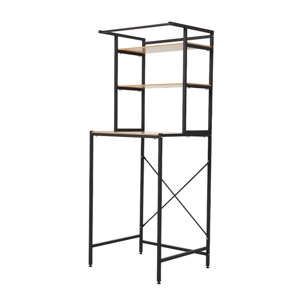 3-Tier Over Toilet Storage Rack, Freestanding Bathroom Laundry Organizer Shelf, Multi-Layer Storage Cabinet for Towels, Detergent, and Plants, White/Black