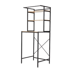 3-Tier Over Toilet Storage Rack, Freestanding Bathroom Laundry Organizer Shelf, Multi-Layer Storage Cabinet for Towels, Detergent, and Plants, White/Black