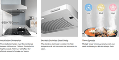 Midea COMFEE' 60 Cm Visor Cooker Hood - Compact LED Under Cabinet Hood, Wall-Mounted Extractor Fan for 600 Mm Kitchen Areas, Home-Friendly Top Vented Stainless Steel Range Hood [Energy Class B]