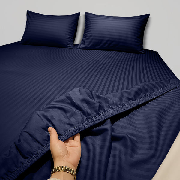 1pc Extra Deep Striped Fitted Sheet 40cm – Soft & Comfortable Microfiber Bedding, Breathable & Smooth, Machine Washable Bed Sheet Suitable for Bedroom