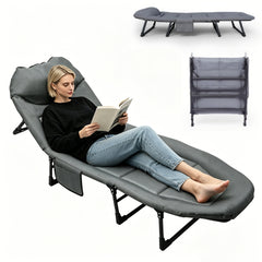Sun Lounger with Cushion 6-Position Adjustable Folding Sun Lounger Portable 280kg Max. Load Sunloungers with Strap 200x65x32cm Sun Bed for Garden Pools Camping Indoor, Gray