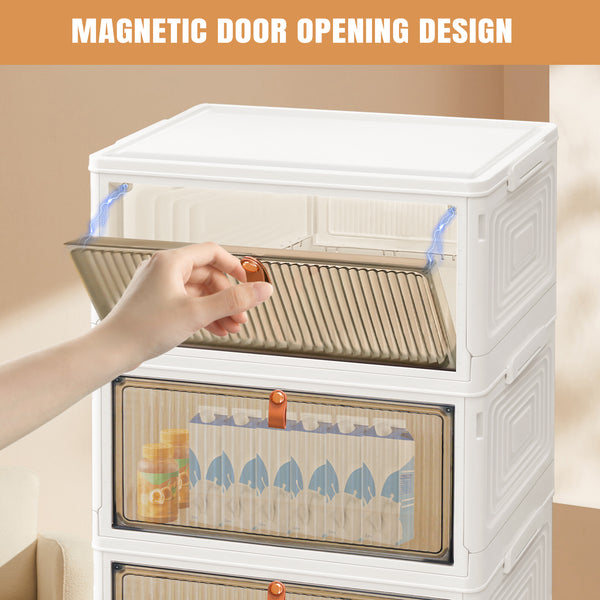 Storage Boxes with Lid - 3/4/5 Tier Plastic Storage Box with Lid, Stackable Storage Boxes with Wheels, Storage Drawers with Front Door, Plastic Box for Home and Office, White