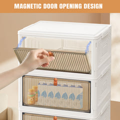 Storage Boxes with Lid - 3/4/5 Tier Plastic Storage Box with Lid, Stackable Storage Boxes with Wheels, Storage Drawers with Front Door, Plastic Box for Home and Office, White