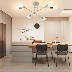 6-Light Modern Gold Sputnik Chandelier, Industrial Semi Flush Mount Ceiling Light Fixture, E27 Hardwired Metal Lamp for Living Room Dining Room