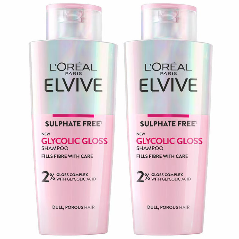 L'Oréal Paris Elvive Glycolic Gloss Shampoo, 2 X 200Ml