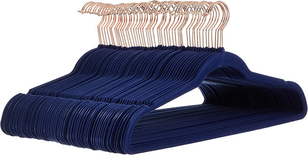 Amazon Basics Slim Velvet Non-Slip Suit Hangers - 30-Pack, Black/Silver