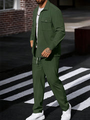 Men's 2pcs Casual Suit, 2-Pocket Shirt and Pants Set for Spring/Autumn, Suitable for Work and Leisure Sports