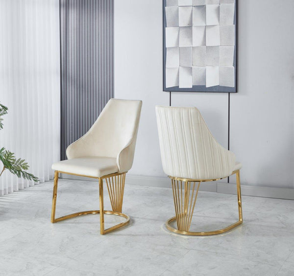 Set of 2 Modernique Velvet Upholstered Dining Chairs with Gold Metal Frame, Available in Black Grey and Cream