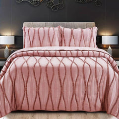 Luxury 3-Piece Embossed Quilted Bedspread Set – Super Soft All-Season Microfiber Comforter with Matching Pillow Shams, Elegant Wave Design, Bed Throw Single Double King Size, Lightweight Yet Warm Modern Bedding Set, Ideal for Modern or Traditional Homes