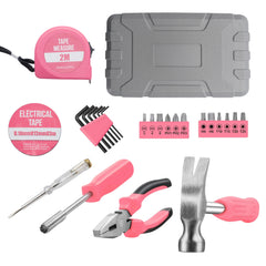 Pink Home Repair Tool Kit - Portable Hand Tool Set with Hammer, Vise, Wrenches, Screwdrivers & More - Ideal for DIY Projects & Emergency Car Maintenance - Perfect Christmas Gift for Women, DIY Tool Kit | Stylish Pink Tools | Organized Tool Storage