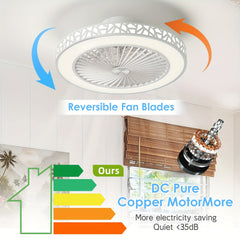 Ceiling Fan with Lights, 48.26cm Bladeless Enclosed Ceiling Fan Iron 48W Low Profile Flush Mount Fans 6 Speeds Dimmable 3000K-6500K Quiet Timing Bedroom Fan Light