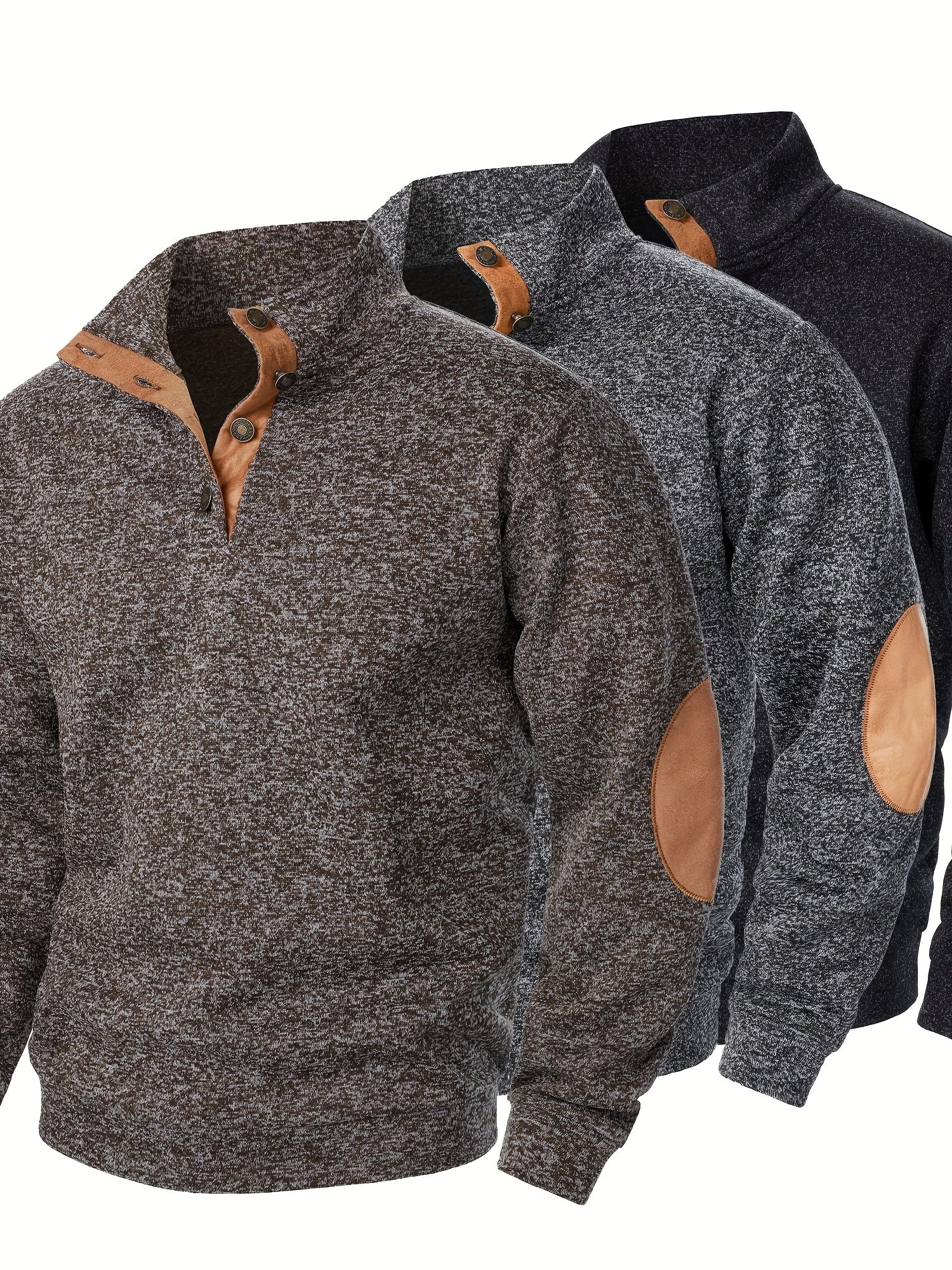 Men'S Long-Sleeve Casual Knit Shirt with a Stand Collar for Autumn And Winter, Suitable for Golf And Camping, Sold in a Set of Three