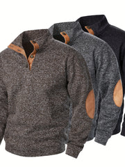 Men'S Long-Sleeve Casual Knit Shirt with a Stand Collar for Autumn And Winter, Suitable for Golf And Camping, Sold in a Set of Three