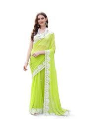Estationeryhouse Women's Georgette Embroidery Border Work Designer Saree with Blouse Piece