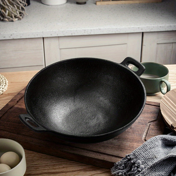 1 Kitchen Cast Iron Pot, Non-stick Multi-purpose Cookware, Household Kitchen Stir-frying Pot, Cast Iron Stir-frying Pot with Double Ears, Not Easy to Stick, Delicious and Healthy, Black, 30*30*9cm