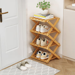 4/5/6/7 Tiers Bamboo Wooden Shoe Rack, Vertical Shoe Racks Storage Shelves Tall Shoe Tower, Collapsible Narrow Shoe Stand, Installation Free Folding X-Shape Shoe Racks Sneakers Slippers Holder Organizer, Multi Functional Shoe Rack Durable Footwear Cabinet