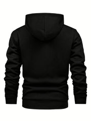 Men's Casual Zip-Up Hooded Jacket with Letter Print, Black & Beige Contrast, Regular Fit, Machine Washable, Front Pockets for Outdoor & Casual Attire