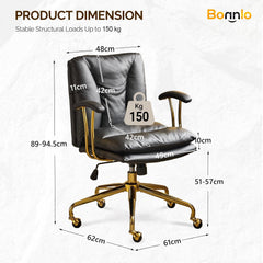 Office Chair Desk Chair with Wheels & Removable Armrests Gold Base Vanity Chair with Back Adjustable Rolling Swivel Computer Task Chair PU Leather