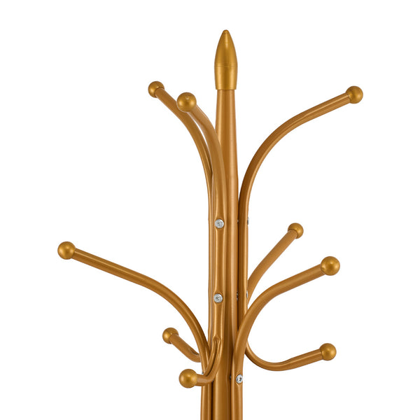 12-Hook Stylish Freestanding Coat Rack, Column-style Heavy Duty Metal Hat Stand with Solid Marble Base, 180cm Tall 4.7cm Thick Pole, Gold Black White Finish for Hallway, Office, Boutique Display