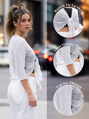 Love My Fashions Women’s Fish Net Knitted Tie Up Bolero Shrug Top Ladies 3/4 Sleeve One Size Fits All