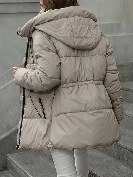 A Thick, Warm Hooded Cardigan in Autumn And Winter Colors, Featuring a Zipper And a Stylish, Casual Adjustable Waistband. This Mid-Length Fluffy Coat Is Perfect for Chilly Autumn And Winter Days, Daily Commutes, And Outdoor .
