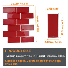 WALPLUS 6 Pcs 3D Tile Stickers Peel and Stick Backsplash Splashback Decals Tile Transfer for Kitchen Bathroom Living Room Stick on Tile Waterproof Glossy 30.5 x 30.5cm (12