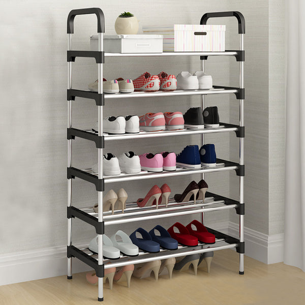 6-Tier Shoe Rack Stand Space-Saving 6 Layers Shoe Storage Shelf Metal Shelving Unit Footwear Organizer Up to 18 Pairs, Shoe Rack for Hallway, Entryway, Living Room, Bedroom
