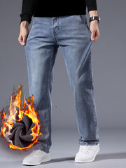 092+1# New Winter Style -Lined Thickened Simple and Stylish Slightly Stretchy Jeans