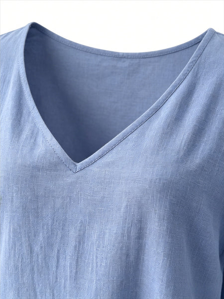 2 PACKS V-Neck 3/4 Sleeve Tops, Women'S Loose Breathable Summer Casual Blouse Shirts