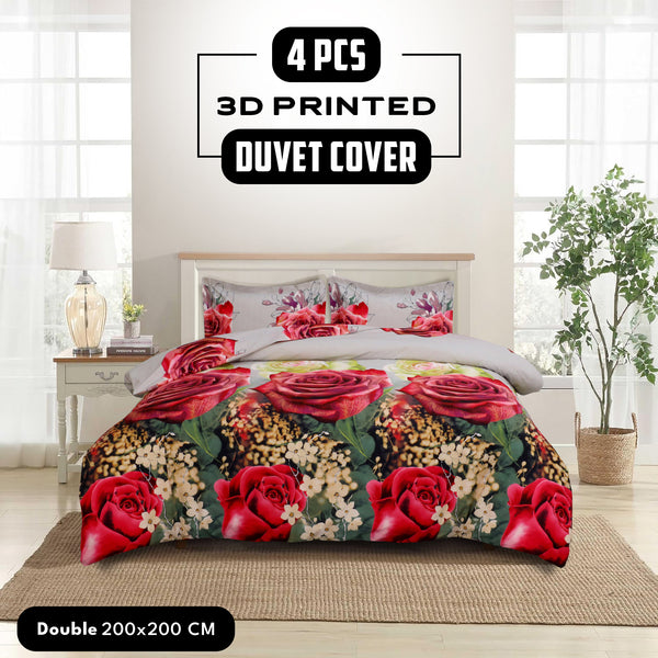 4pcs Printed Duvet Cover Set, Soft Comfortable Multi-design Printed Bedding Set, For Bedroom, Guest Room (1 Fitted sheet + 2 Pillowcases + Without Core) Trendy Design, Soft Fabric, Brushed Material, Lightweight