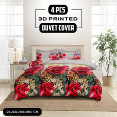 4pcs Printed Duvet Cover Set, Soft Comfortable Multi-design Printed Bedding Set, For Bedroom, Guest Room (1 Fitted sheet + 2 Pillowcases + Without Core) Trendy Design, Soft Fabric, Brushed Material, Lightweight