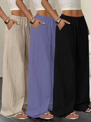 Women's Three-piece Elegant Casual Wide-leg Trousers, Straight Leg Design, Suitable for All Seasons, Adult Fit, All-season Trousers, Loose Fit, Comfortable and Flattering.