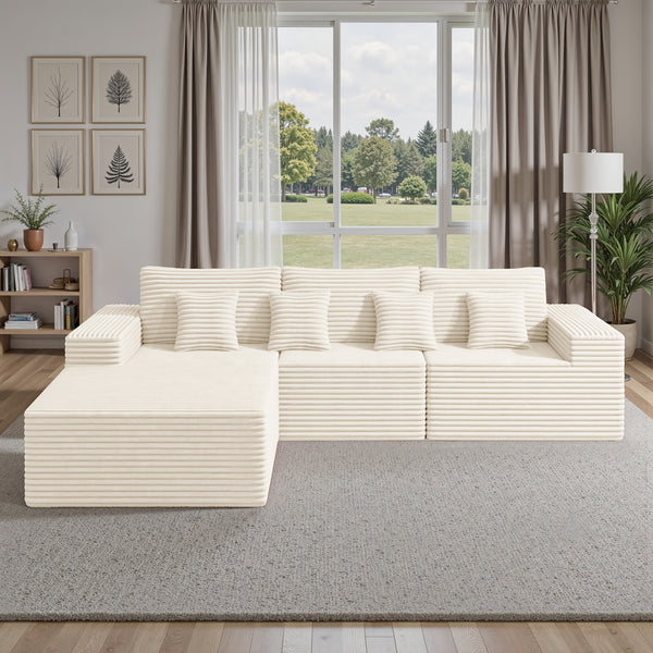 Modular Sectional Cloud Couches with L-Shaped Chaise | Corduroy Fabric Upholstered Deep Boneless Sofa for Living Room, Bedroom | Light, Memory Foam, Velvet Upholstery, Cushion-Back, No Assembly Required, Nalupatio Brand