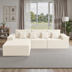 Modular Sectional Cloud Couches with L-Shaped Chaise | Corduroy Fabric Upholstered Deep Boneless Sofa for Living Room, Bedroom | Light, Memory Foam, Velvet Upholstery, Cushion-Back, No Assembly Required, Nalupatio Brand