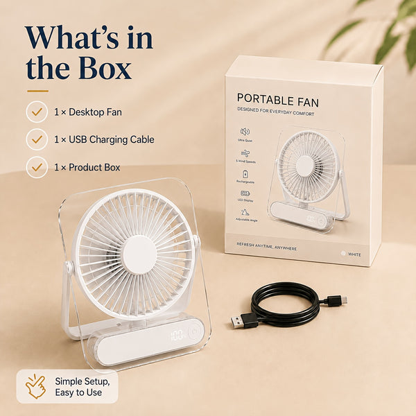 USB Desk Fan, 5000Mah [15H Max Working Time] Ultra Quiet Battery Operated Small USB Fan with Strong Wind, 180° Tilt Foldable And 5 Speeds Adjustable, Battery Powered Mini Personal Fan for Office Bedroom Desktop - Gift