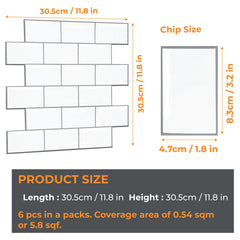 WALPLUS 6 Pcs 3D Tile Stickers Peel and Stick Backsplash Splashback Decals Tile Transfer for Kitchen Bathroom Living Room Stick on Tile Waterproof Glossy 30.5 x 30.5cm (12