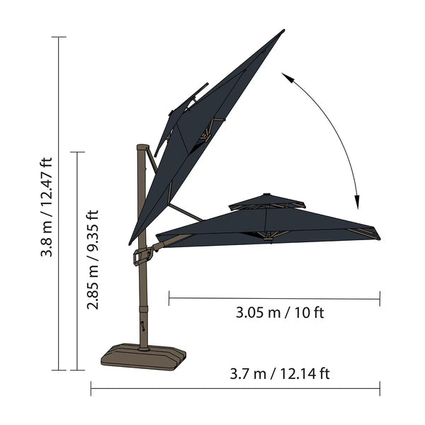 Seasons Sentry 10Ft (3M) 2-Tier Solar LED Square Cantilever Umbrella with Base in Blue