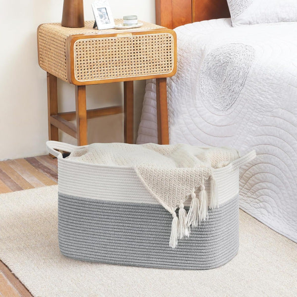 65L Large Storage Basket Blanket Baskets in Living Room, Nursery, Bedroom, Cotton Rope Baskets for Towels, Books, Toys, Dirty Clothes, Baby Storage Organiser, Grey, 65L