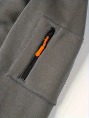 2pcss Autumn Winter Men'S Fashion Suit, Western Style Outdoor Half-Zipper Sweatshirt And Cargo Pocket Long Pants 2pcs Set