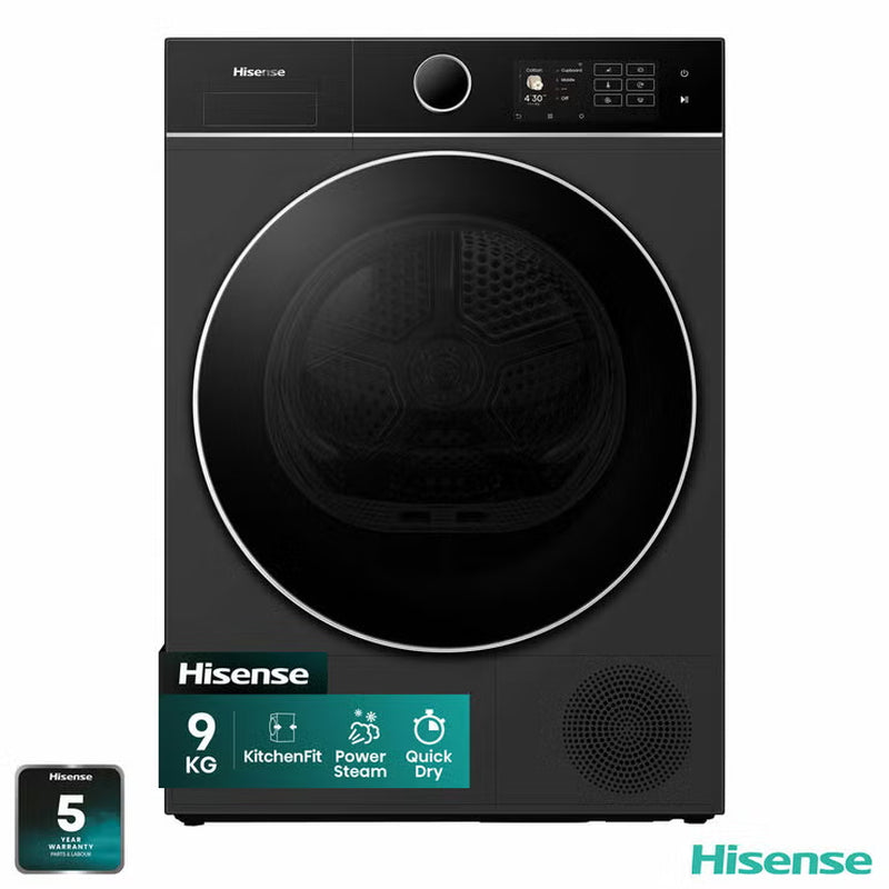 Hisense Kitchenfit 5I Series DH5I904BBBC, 9Kg Heat Pump Dryer, A+++ Rated in Black
