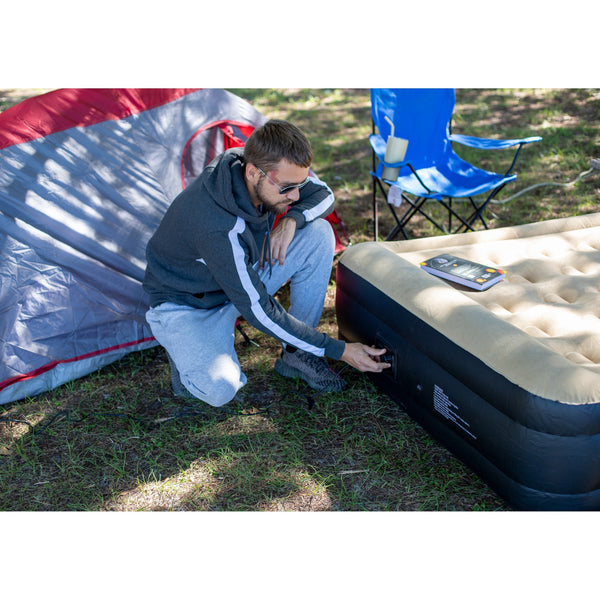 Double Inflatable Air Mattress, Air Bed with Built-in Electric Pump, Double Blow Up Mattress in 3 Mins Self-Inflation, Flocked Surface Guest Airbed for Home Portable Camping