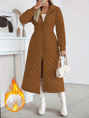 Women'S Casual Quilted Long Coat, Solid Color Long Sleeves with Pockets, Elegant Hooded Winter Warm Jacket