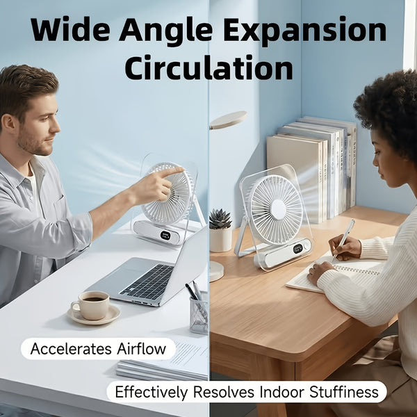 USB Desktop Fan, Portable Small Table Fan with 5 Speeds, 180° Foldable Rotation, Digital Battery Display, Ultra Quiet Strong Airflow, Cooling Fan for Bedroom Office Travel, For Outdoor Camping Travel