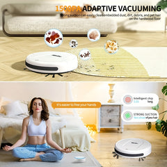 3-in-1 Robot Vacuum Cleaner | 4, 000 Pa Powerful Suction, Up to 90mins Runtime, Low Noise, Suitable for Hard Floors, Flatmarble Tiles, and Wood Floors | USB Charging, Hair Anti-Tangling, Blow and Suction Integrated, Crash Protection