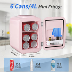 YASHE Mini Fridge, 4 Liter/6 Cans Small Fridgerator for Bedroom, AC/DC Thermoelectric Cooler and Warmer for Skincare Drink Office Dorm Car, Pink