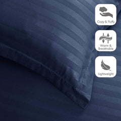Premium Hotel Quality Satin Stripe Duvet Cover Set Double with Pillowcases | Reversible Soft Quilt Bedding | Easy Care Breathable Luxury Quilt Cover