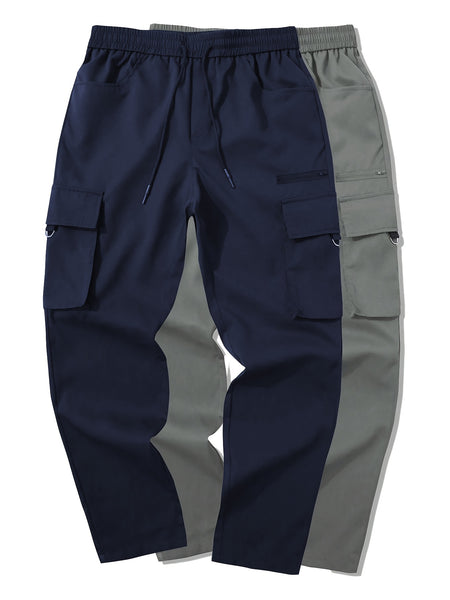 Men's 2pcs Cargo Pants with Drawstring Waist and Multiple Pockets, Suitable for Outdoor Casual Wear
