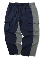 Men's 2pcs Cargo Pants with Drawstring Waist and Multiple Pockets, Suitable for Outdoor Casual Wear