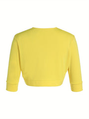 Female Cardigan Coat, Solid Color Long Sleeve Short Jacket Crop Tops for Spring Fall, Yellow/Purple/White/Black/Red
