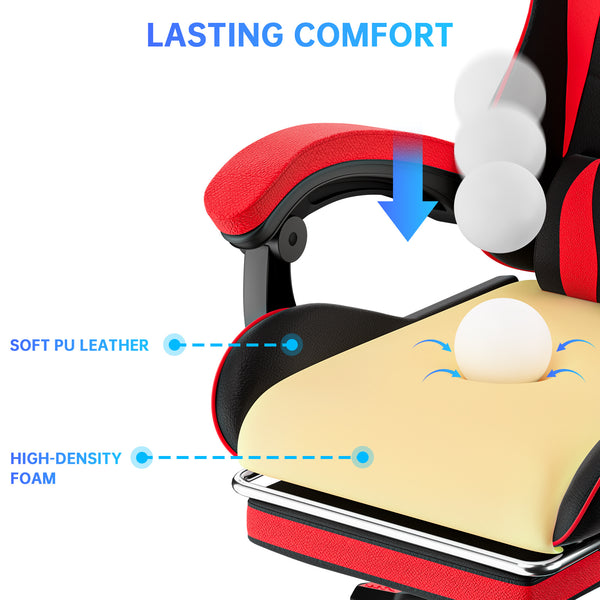 GartistGo Gaming Chair With footrest,Computer Chairs with Lumbar Cushion + Headrest, Height-Adjustable Office Chair for Adults, Girls, Boys